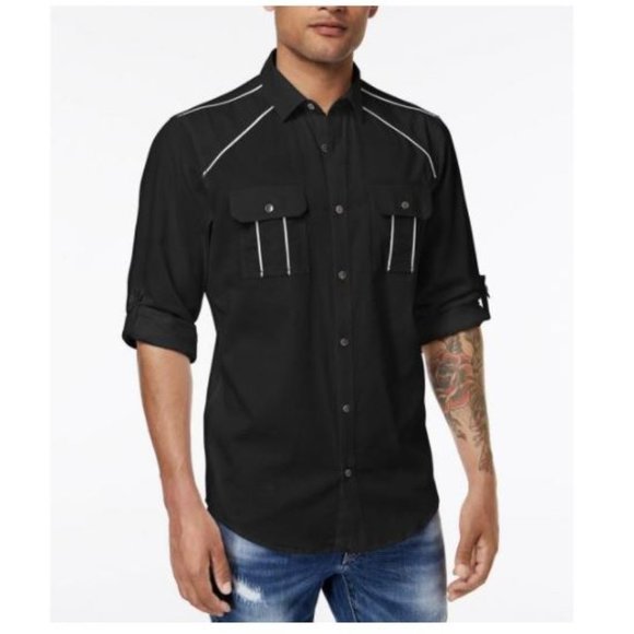 INC International Concepts Men's Piped Shirt Black - Picture 1 of 1